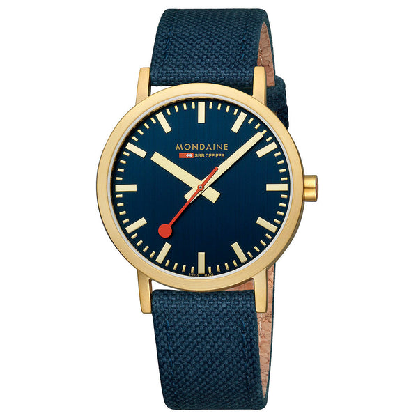 Mondaine Official Swiss Railways Classic Deep Ocean Blue Textile 40mm Watch - Twin Flame Collections